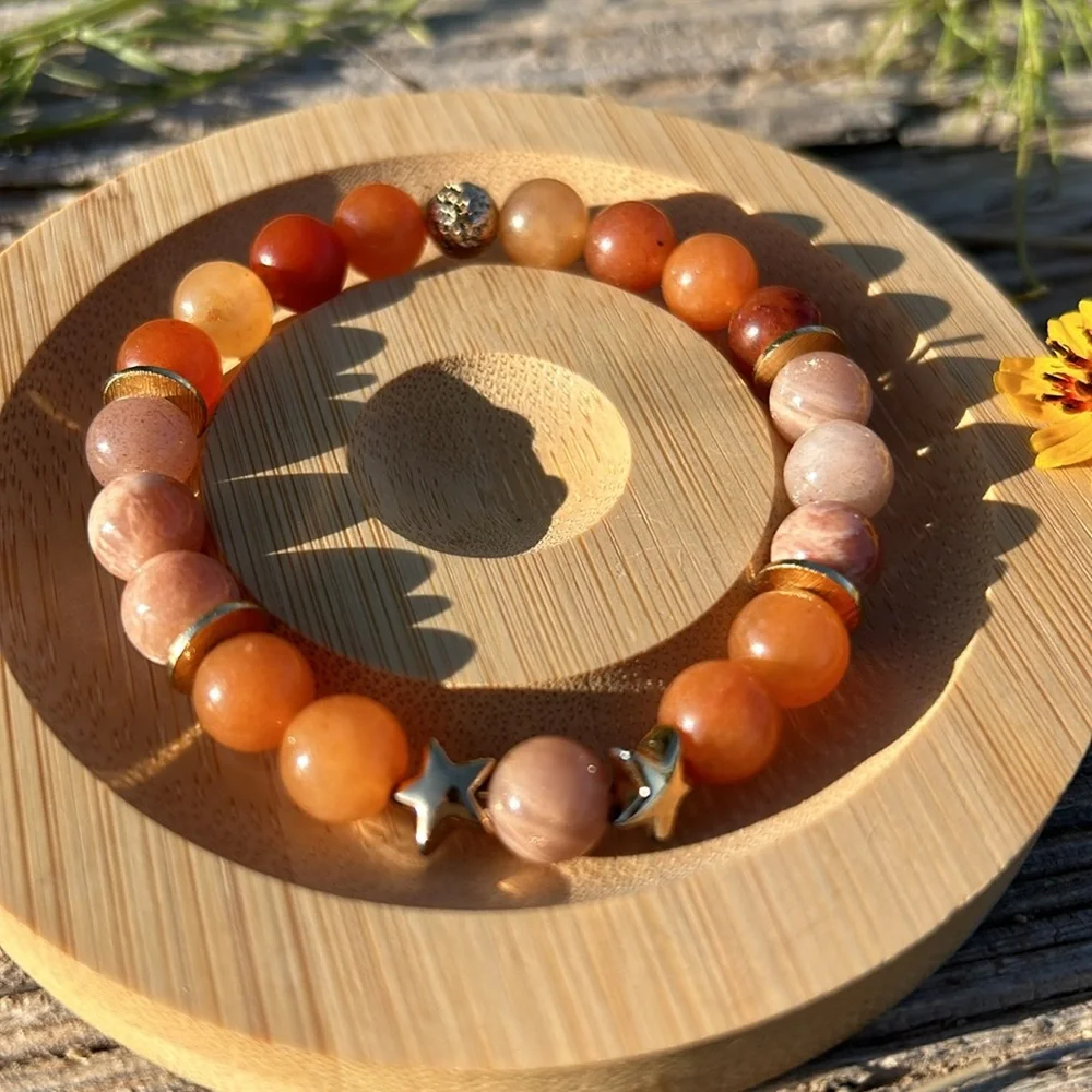 🧡 Handmade Orange Agate + Peach Moonstone + Hematite Bracelet ✨